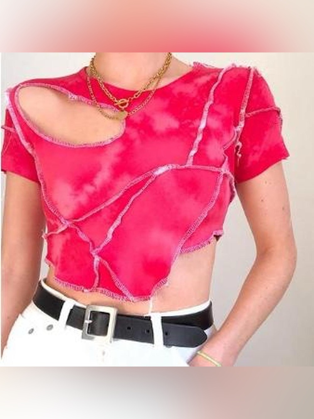 Rua Carlota Pink Distressed Cutout Tee